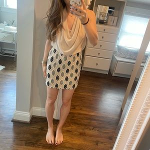 Gorgeous nude cowl neck midi dress with sequin feather detail - S